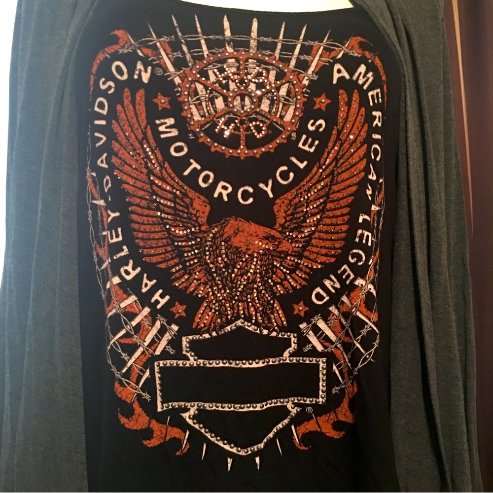 Licensed Harley-Davidson Eagle Embellished Long Sleeve Top with Cardigan 1XL/2XL